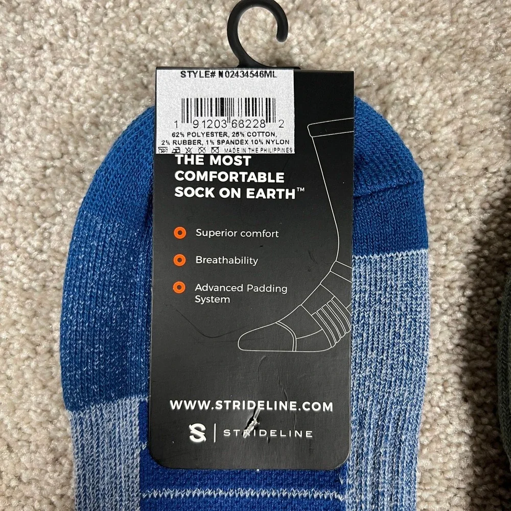 Lot Of 2 Strideline Mens Size M/L Blue/Green Comfortable Breathability Socks NWT